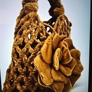 ZARA Velvet mini floral bucket bag Brown/Tan W/Chain. very elegant.